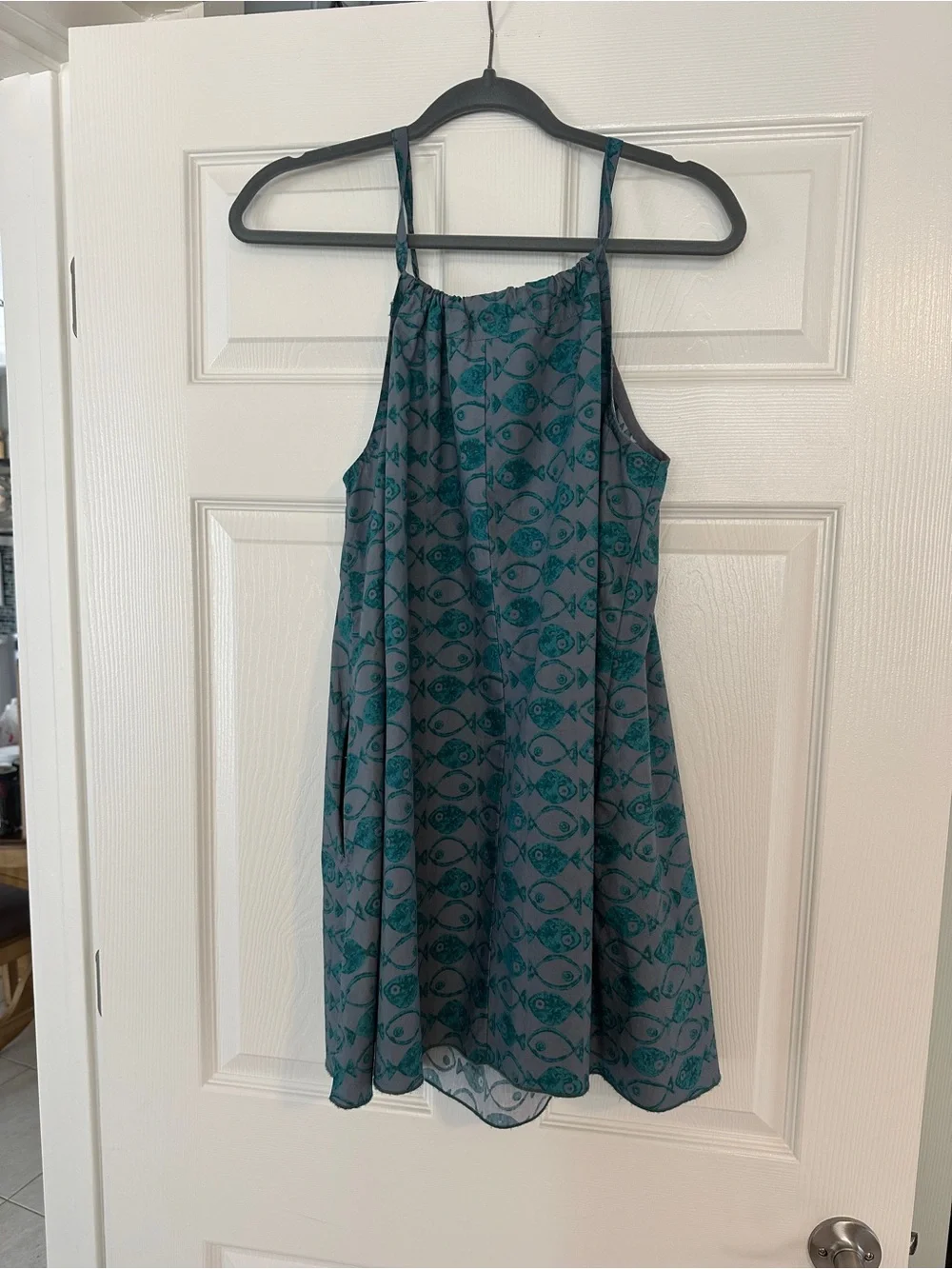 Urban Outfitters BDG Eva Tie-Front Trapeze Mini Dress Fish Print - blue Medium